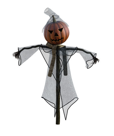 3d illustration of a pumpkin scarecrow with hat and stylized outfitの写真素材