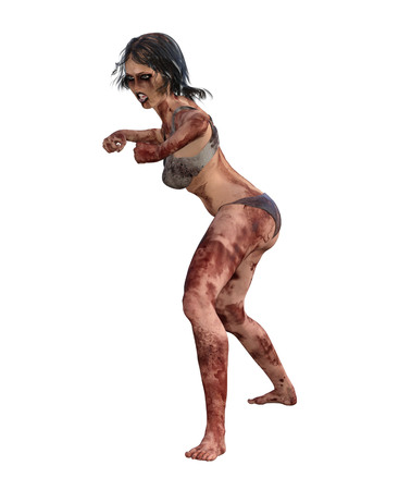 3d illustration of a bloody female survivorの写真素材