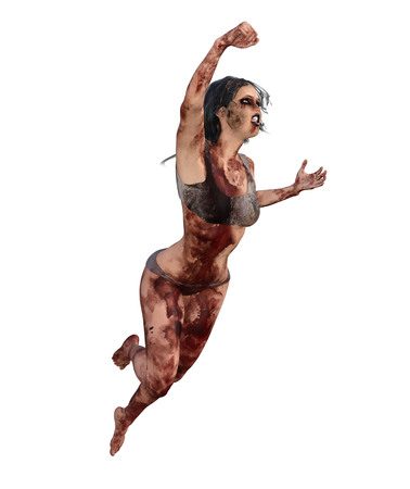 3d illustration of a bloody female survivorの写真素材