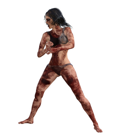 3d illustration of a bloody female survivorの写真素材