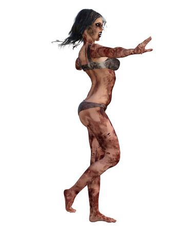 3d illustration of a bloody female survivorの写真素材