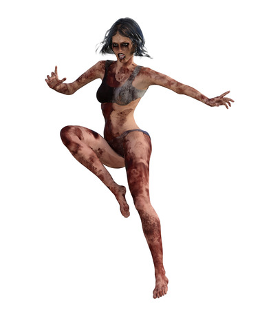 3d illustration of a bloody female survivorの写真素材