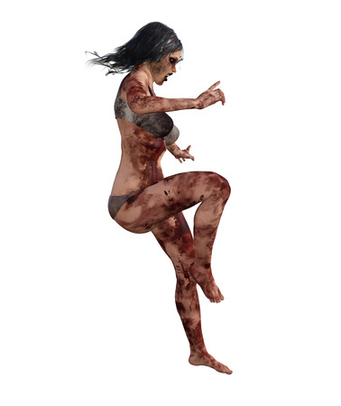 3d illustration of a bloody female survivorの写真素材