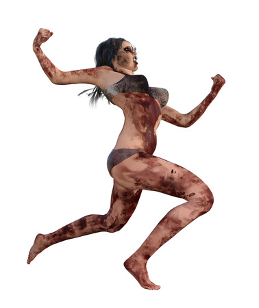 3d illustration of a bloody female survivorの写真素材