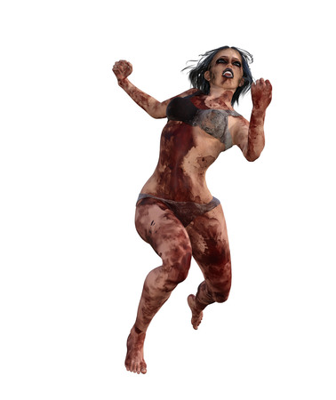 3d illustration of a bloody female survivorの写真素材