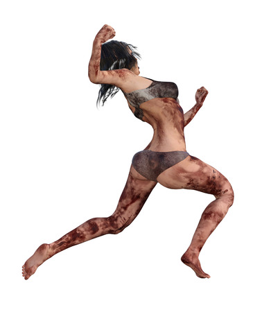 3d illustration of a bloody female survivorの写真素材