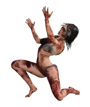 3d illustration of a bloody female survivorの写真素材