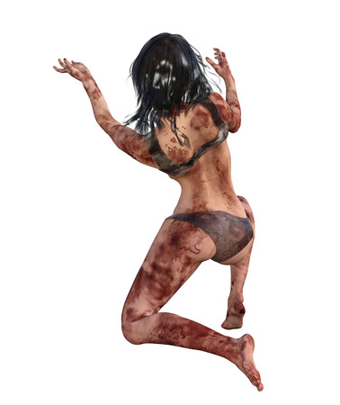 3d illustration of a bloody female survivorの写真素材