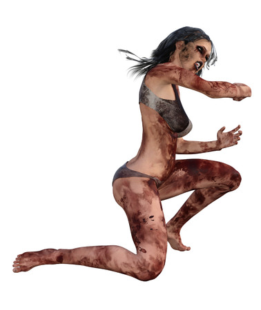 3d illustration of a bloody female survivorの写真素材