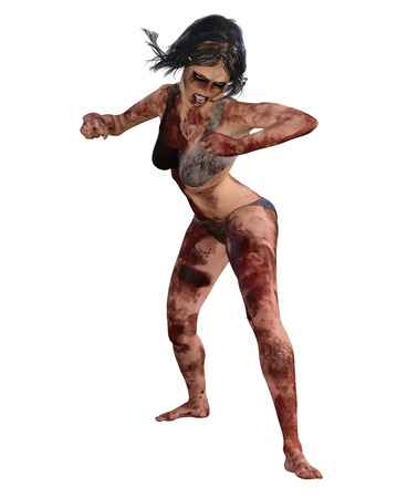 3d illustration of a bloody female survivorの写真素材