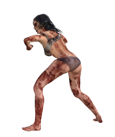 3d illustration of a bloody female survivorの写真素材