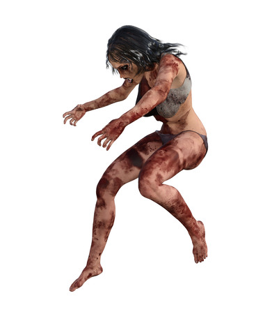 3d illustration of a bloody female survivorの写真素材