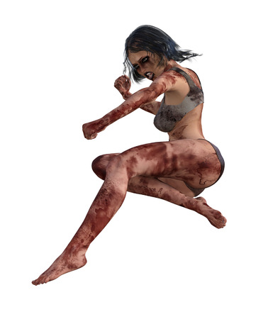 3d illustration of a bloody female survivorの写真素材