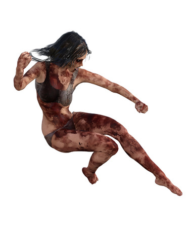 3d illustration of a bloody female survivorの写真素材