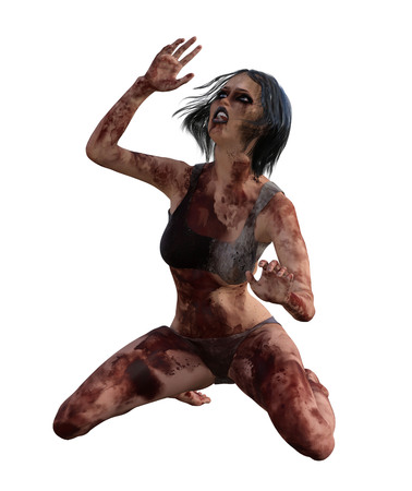 3d illustration of a bloody female survivorの写真素材