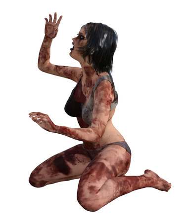 3d illustration of a bloody female survivorの写真素材