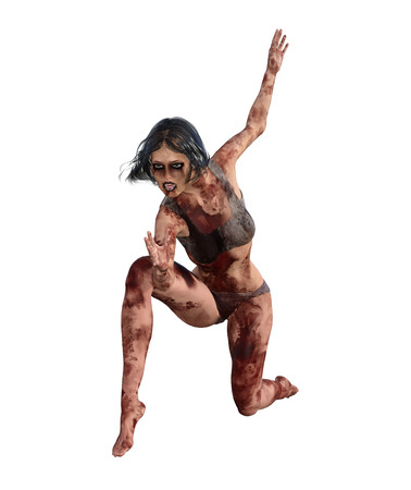 3d illustration of a bloody female survivorの写真素材