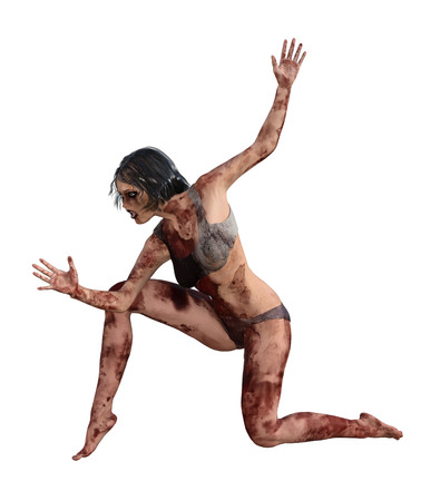 3d illustration of a bloody female survivorの写真素材