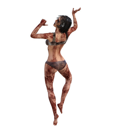 3d illustration of a bloody female survivorの写真素材