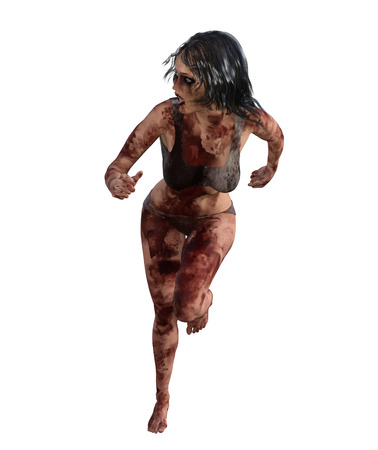 3d illustration of a bloody female survivorの写真素材