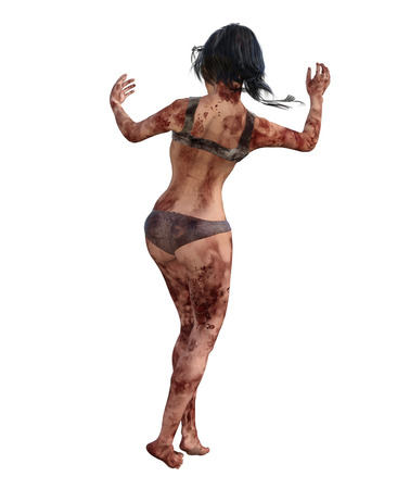 3d illustration of a bloody female survivorの写真素材