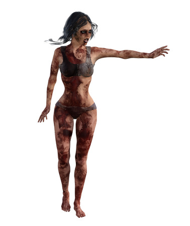 3d illustration of a bloody female survivorの写真素材