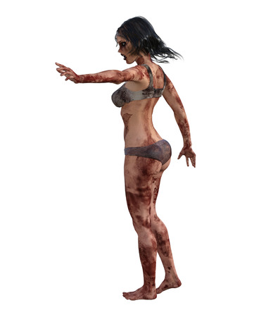 3d illustration of a bloody female survivorの写真素材