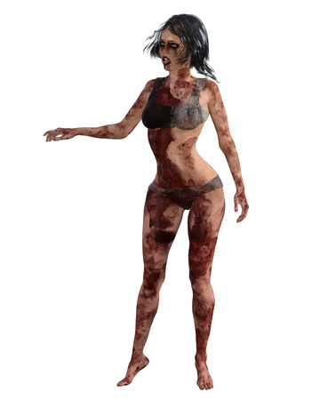 3d illustration of a bloody female survivorの写真素材