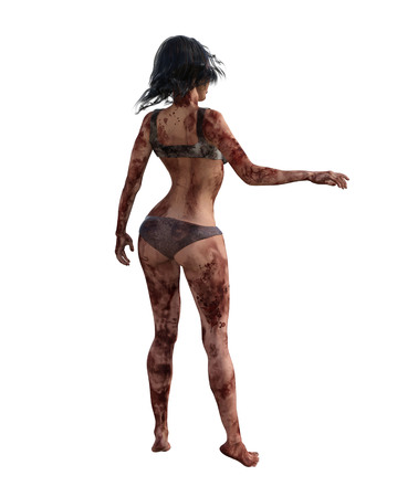 3d illustration of a bloody female survivorの写真素材