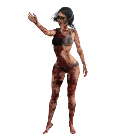 3d illustration of a bloody female survivorの写真素材
