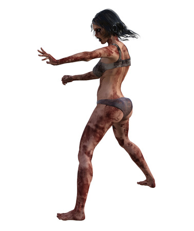 3d illustration of a bloody female survivorの写真素材