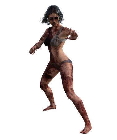 3d illustration of a bloody female survivorの写真素材