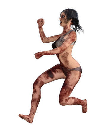 3d illustration of a bloody female survivorの写真素材