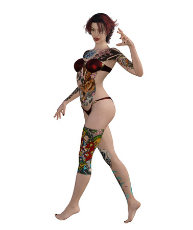 3d illustration of a sexy tattooed womanの写真素材