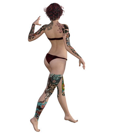 3d illustration of a sexy tattooed womanの写真素材