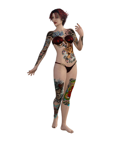 3d illustration of a sexy tattooed womanの写真素材