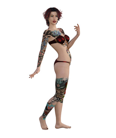 3d illustration of a sexy tattooed womanの写真素材