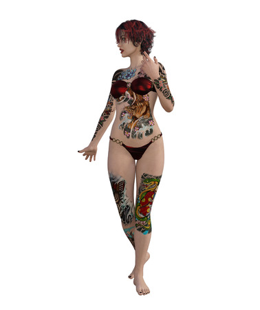 3d illustration of a sexy tattooed womanの写真素材