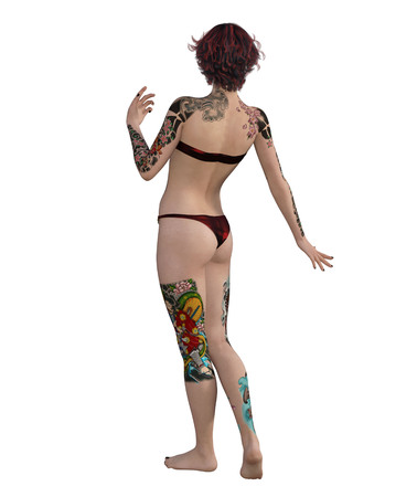 3d illustration of a sexy tattooed womanの写真素材