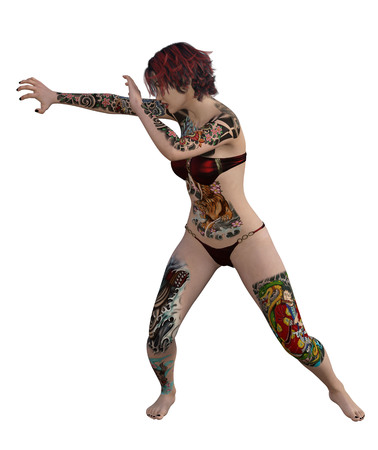 3d illustration of a sexy tattooed womanの写真素材