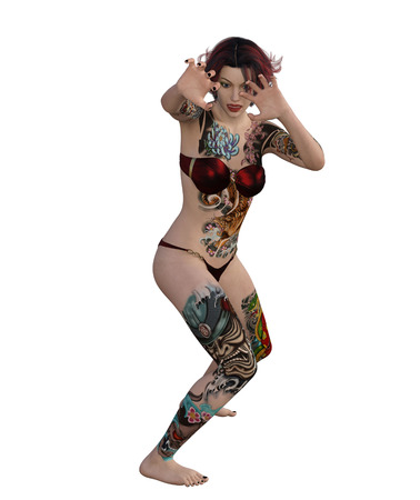 3d illustration of a sexy tattooed womanの写真素材