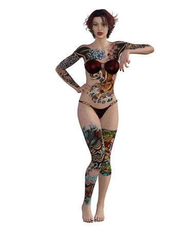3d illustration of a sexy tattooed womanの写真素材