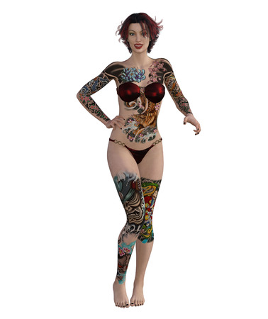 3d illustration of a sexy tattooed womanの写真素材
