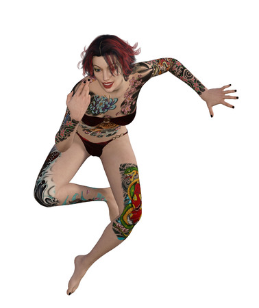 3d illustration of a sexy tattooed womanの写真素材