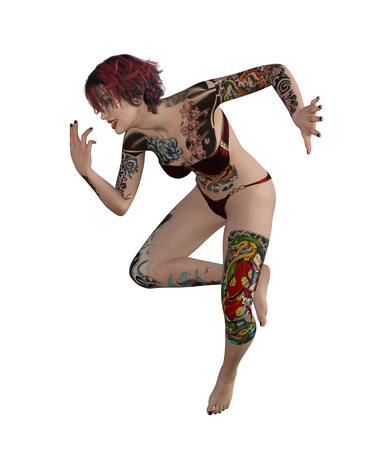 3d illustration of a sexy tattooed womanの写真素材