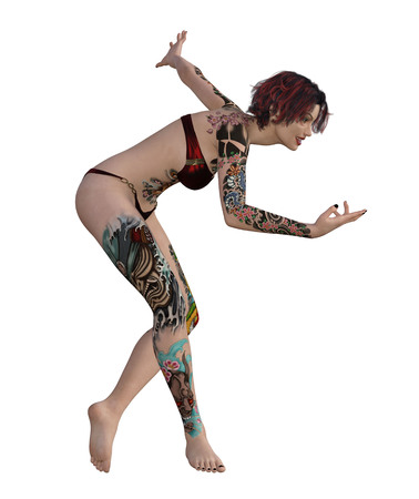 3d illustration of a sexy tattooed womanの写真素材