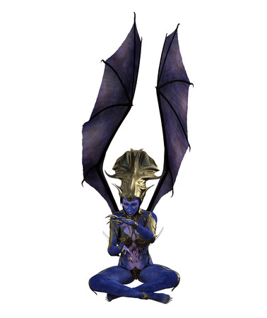 3D illustration of female devil with wings and blue skinの写真素材