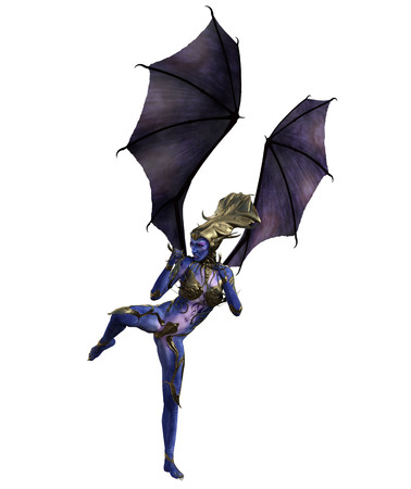 3D illustration of female devil with wings and blue skinの写真素材