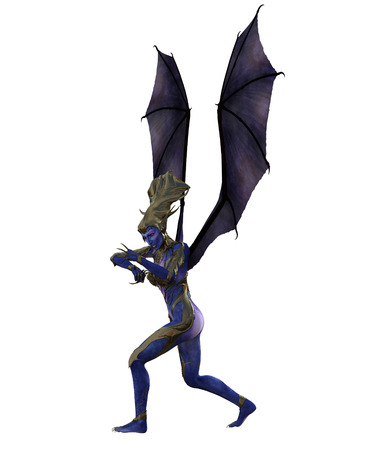 3D illustration of female devil with wings and blue skinの写真素材