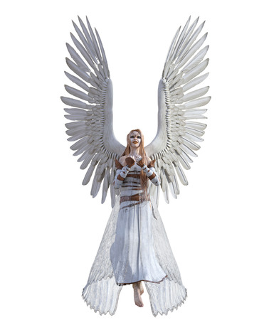 3d illustration of a female angel with feather wingsの写真素材